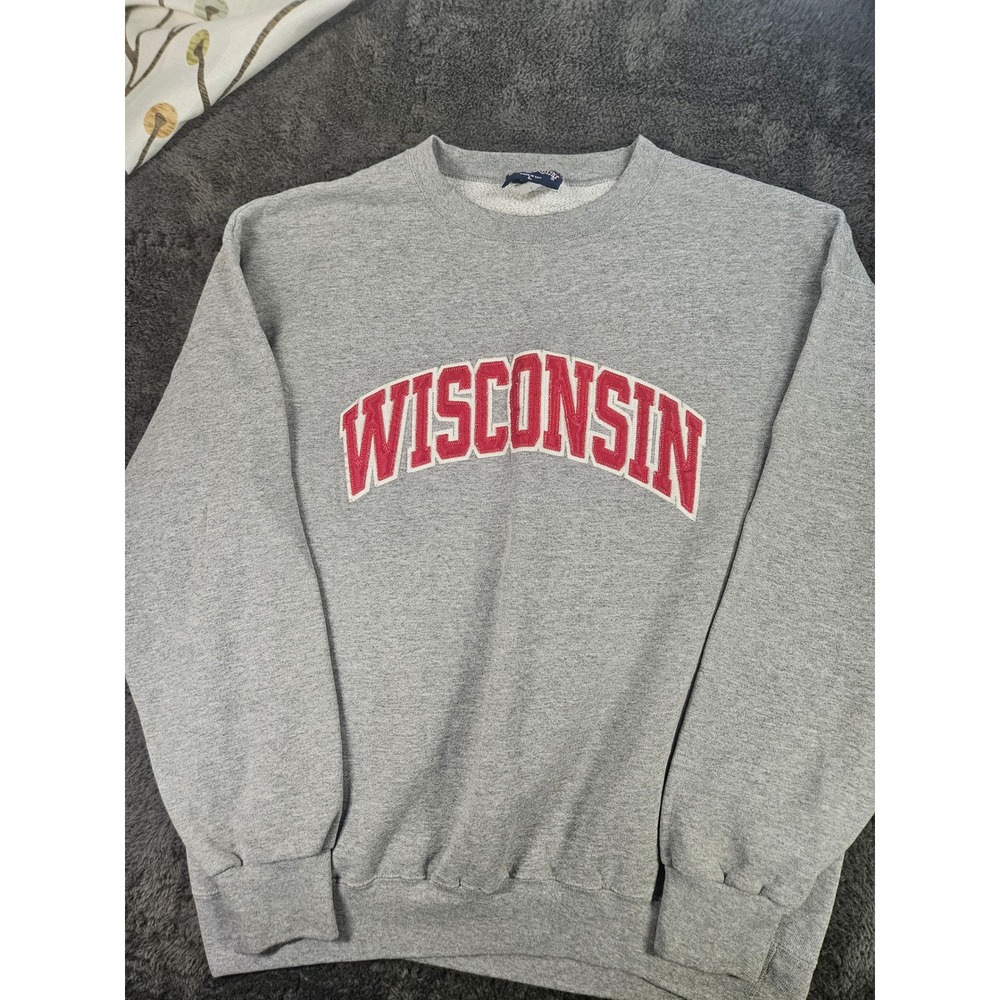 JanSport Sweatshirt Mens L Gray Wisconsin Vintage Made in USA Crewneck Pullover
